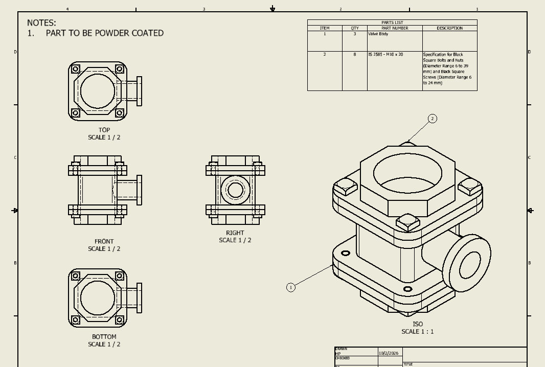 Steam venting valve CAD design and assembly drawing