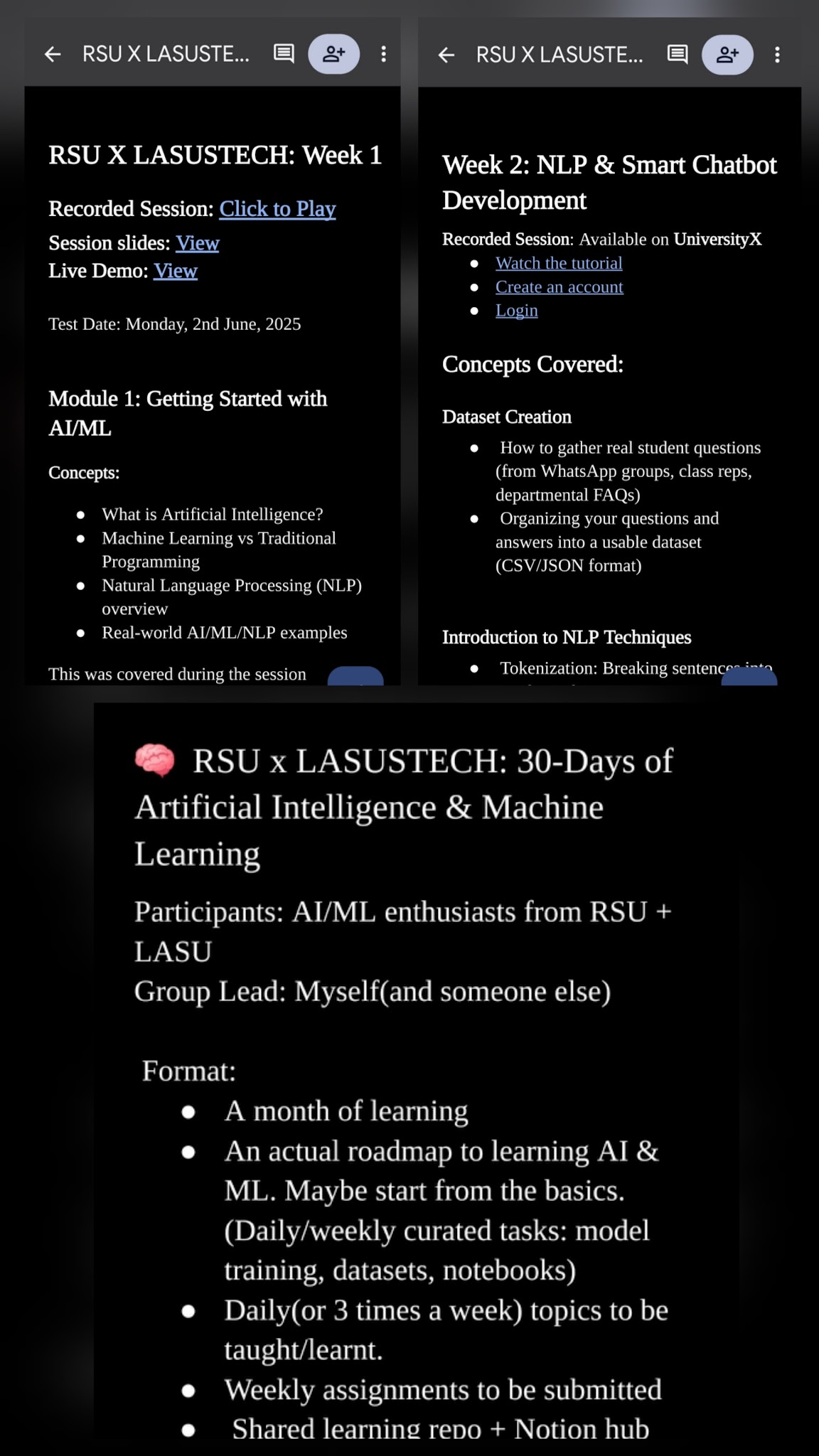 Planning notes and materials for the 30-day AI and machine learning program